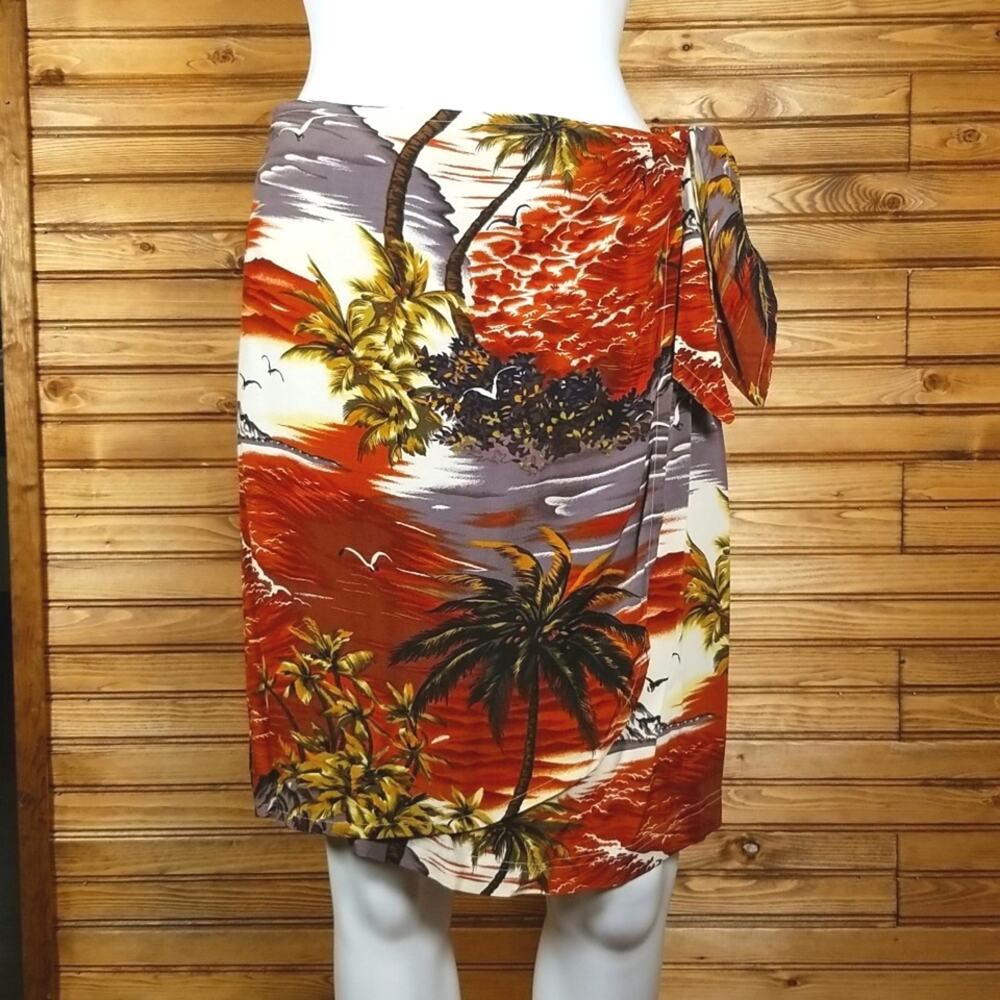 Carole Little Sport Rayon Wrap Skirt Paradise Island Mural Graphic Size Medium